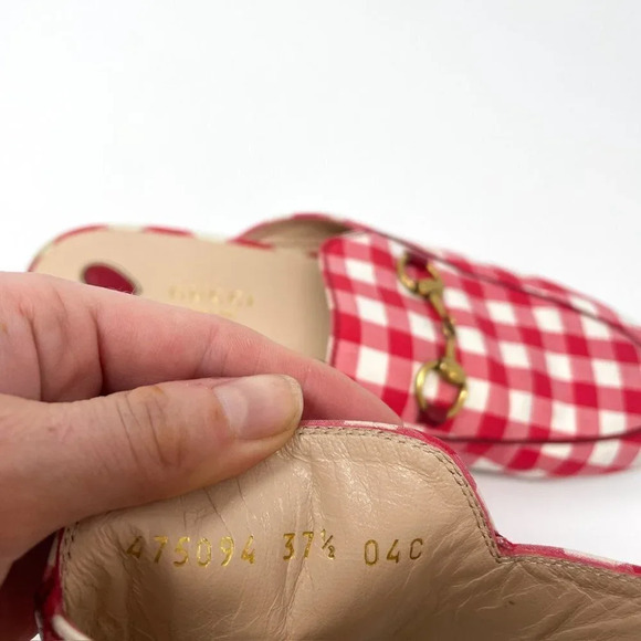 Gucci Princetown Red Gingham Plaid Check Loafer Mule Slipper Size 37.5 / 7.5 - Picture 14 of 16